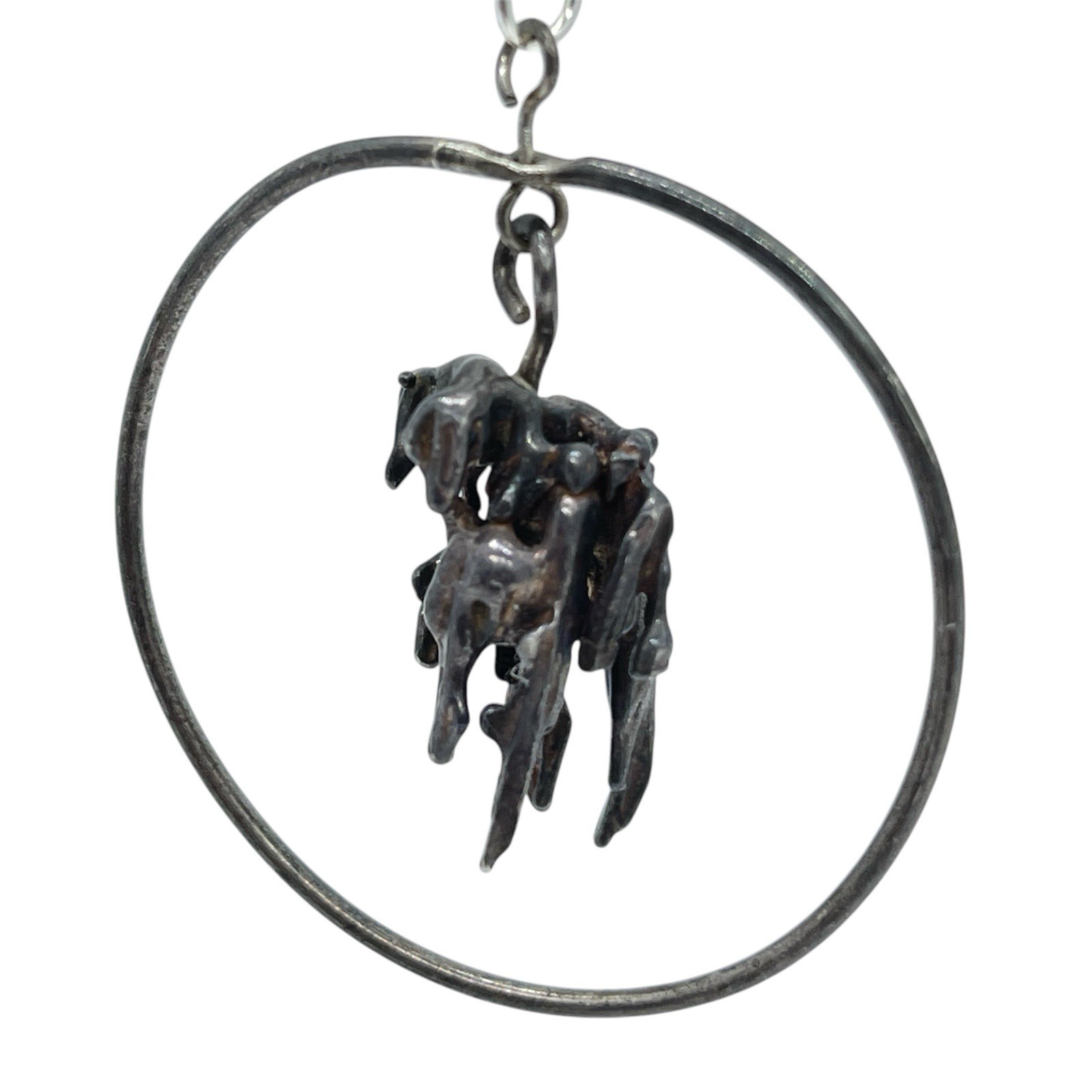 Sterling Silver Brutalist Modernist Abstract Hoop Pendant 5.8g Artisan Studio