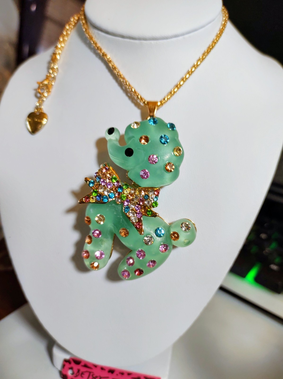 New Item! Betsey Johnson Blue Rhinestone Poodle & Bow Necklace