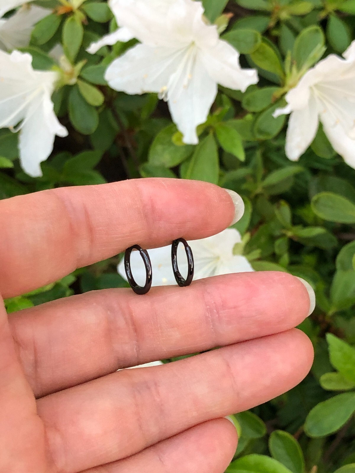 Plain Black Huggie Hoop Earrings Sterling Silver 925 10.8mm/9mmx0.9mm VERY SMALL