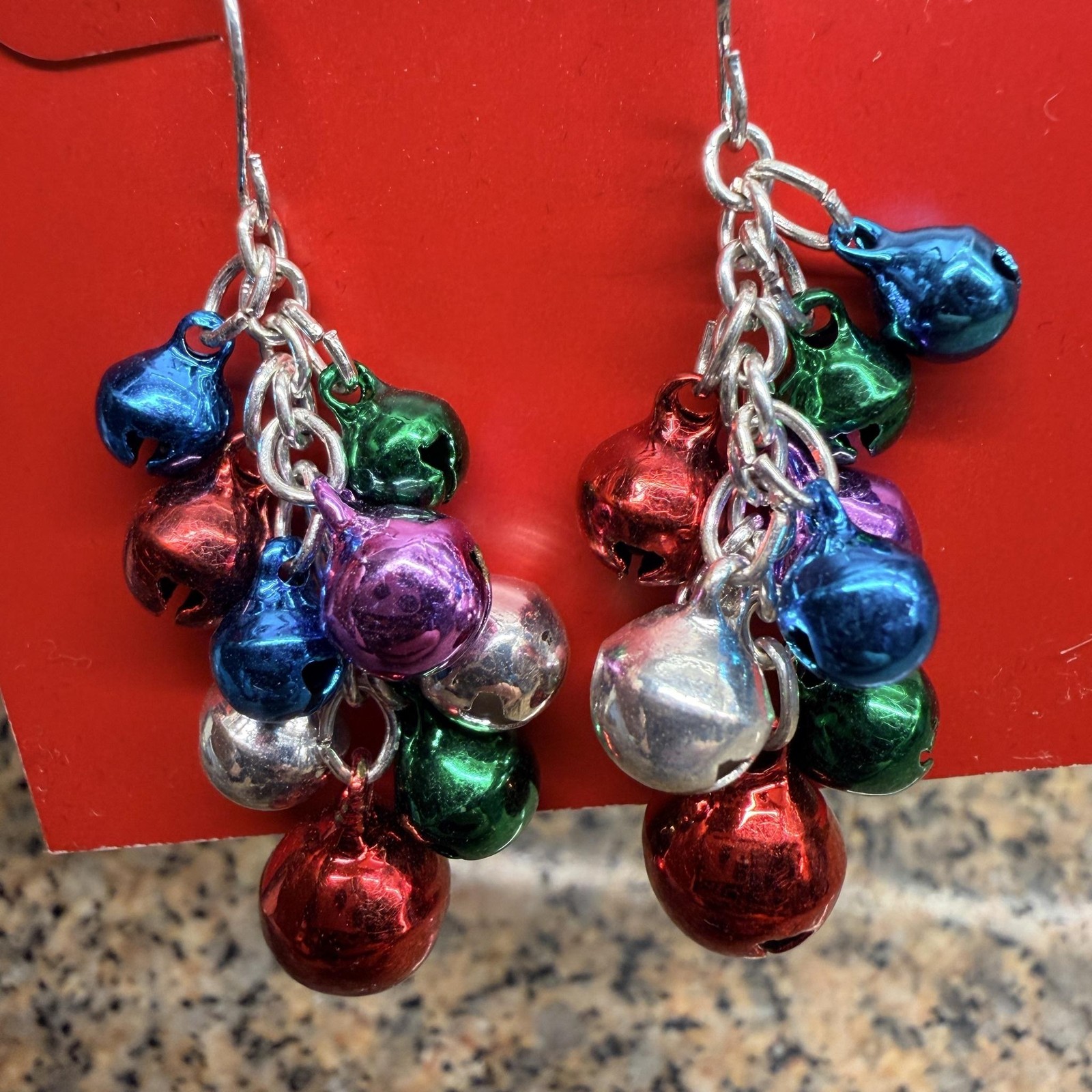 Kohl’s Multicolor Jingle Bell Dangle Chandelier Earrings Silver Tone Womens