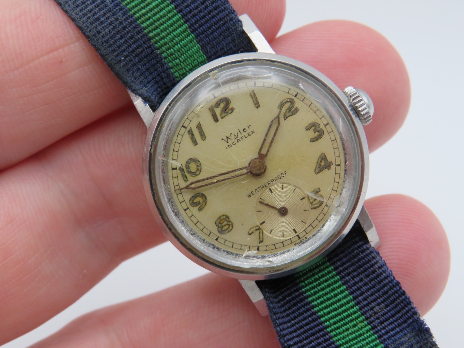 Vintage men’s military wristwatch Wyler Incaflex Waterproof running