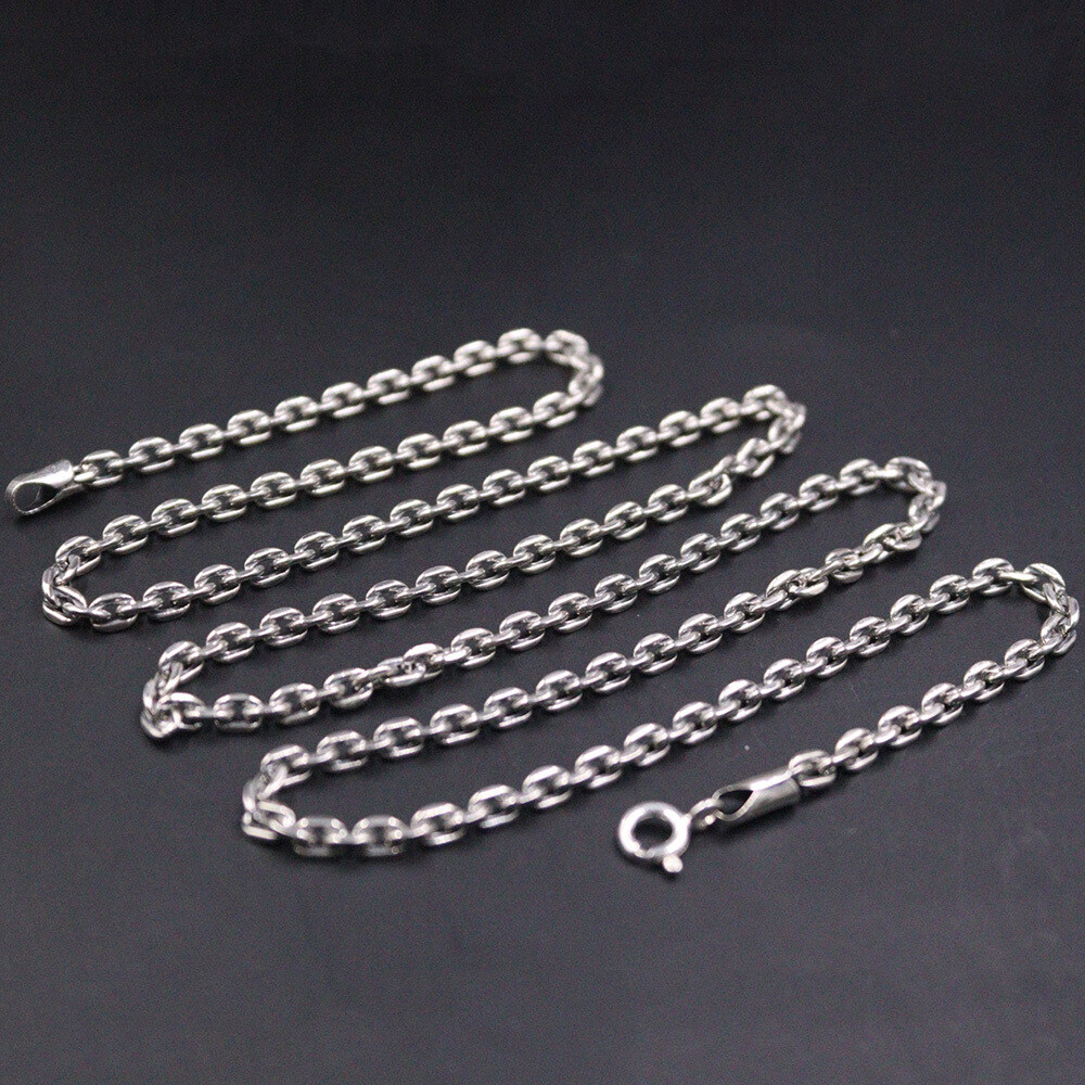 Sterling Silver Chain 925 Men Necklace Vintage Jewelry 3mmW Cable Chain 22inchL