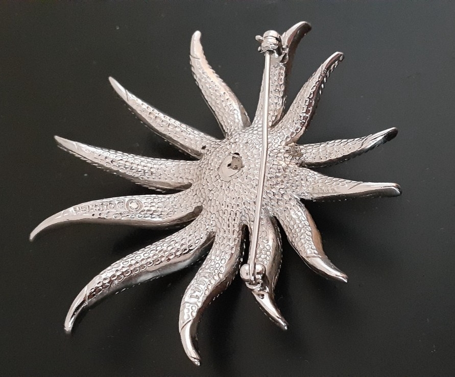 VTG Boucher Silver Tone Florentine Finish Caviar Faux Pearl Sculptured Brooch EX