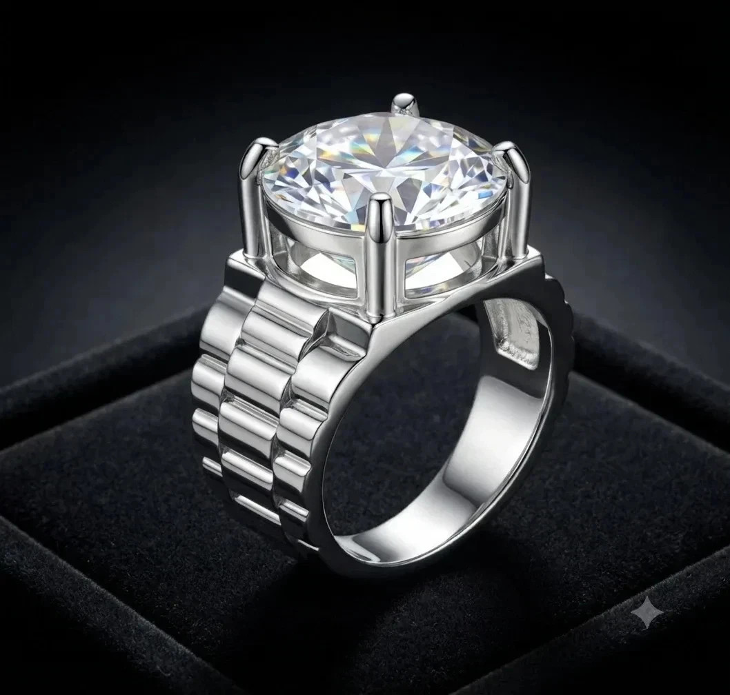 RARE 6.10 Ct Certified White Round VVS1 Diamond Solitaire Men’s Ring-925 Silver