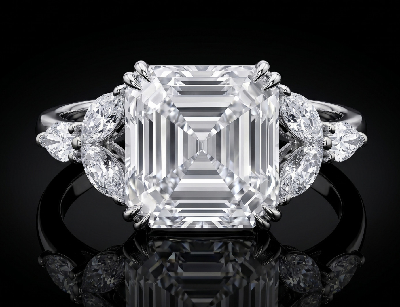 RARE 5.30 Ct Certified Asscher Cut White Natural Diamond Ring White Gold Finish