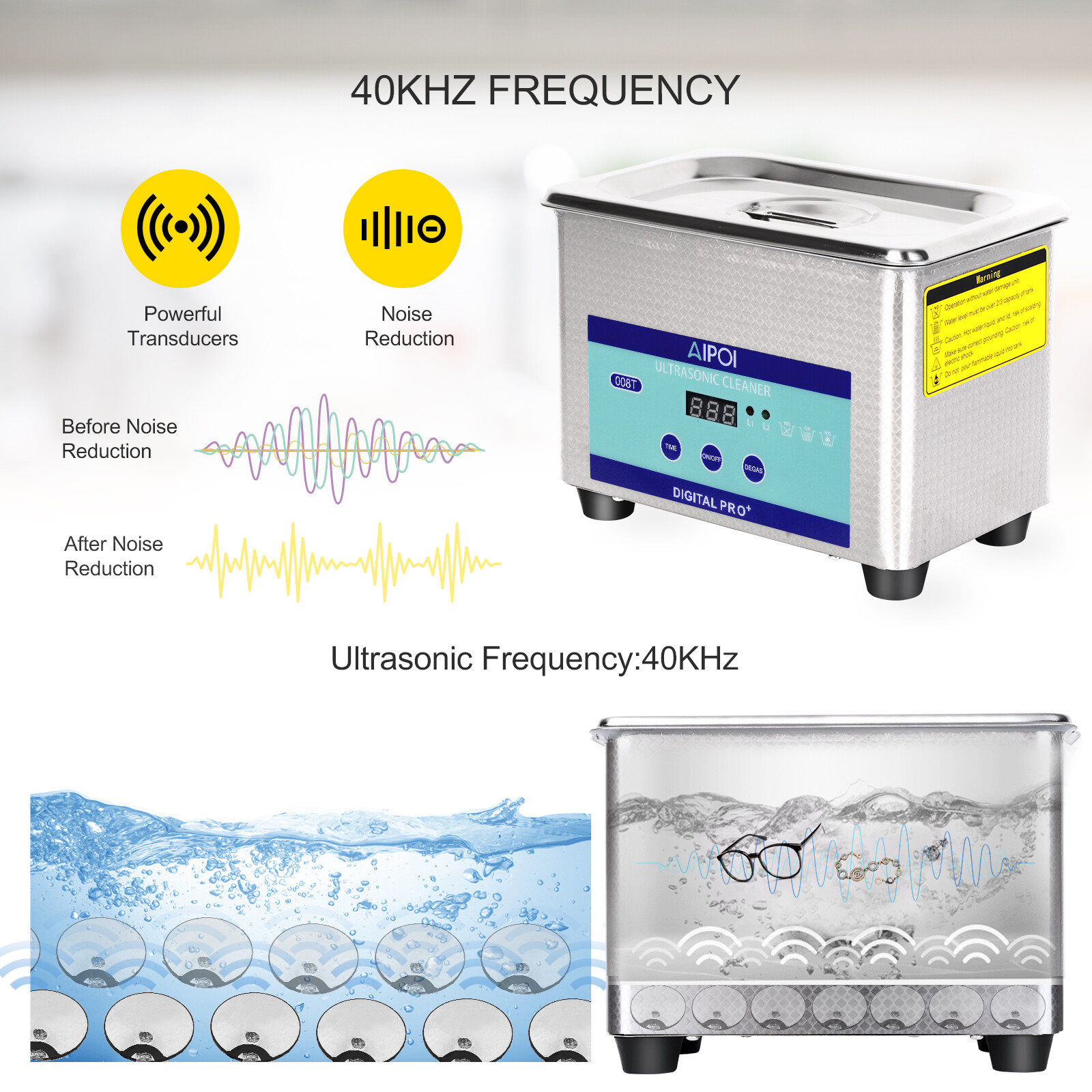 AIPOI 0.8L Ultrasonic Cleaner Digital Sonic Cleaning Equipment Stainless Steel