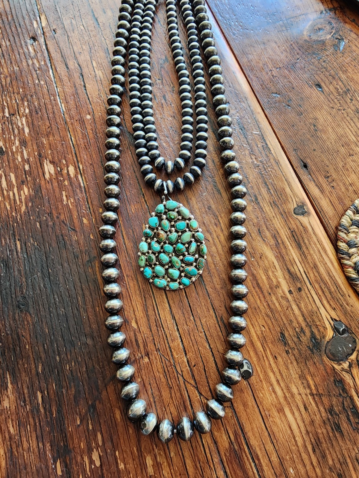 34″ Vintage HANDMADE Signed HS NAVAJO Sterling Silver Beaded NECKLACE 140g 13mm