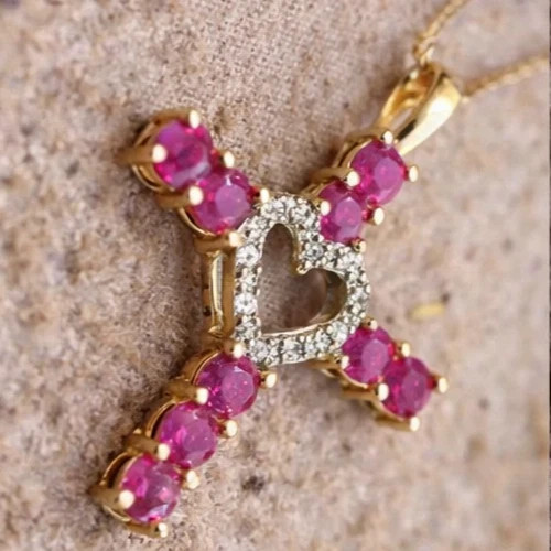 Heart Cross Pendant Necklace – Gold Tone Diamond Accent Religious Jewelry