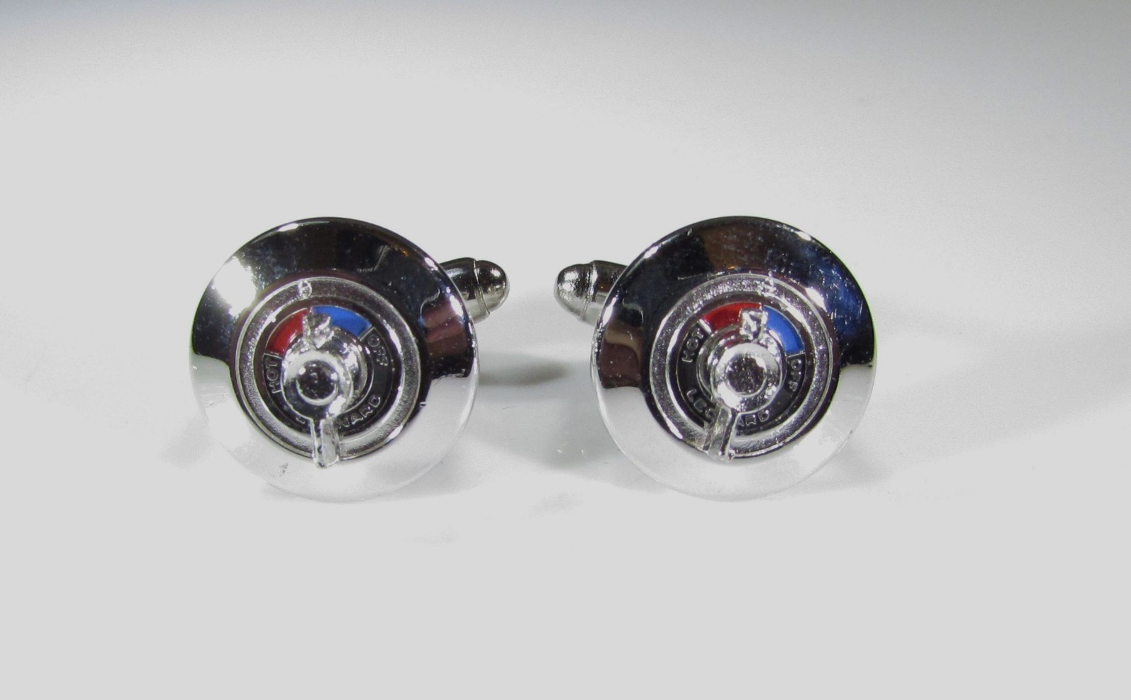 Vtg Anson Mixing Valve Cufflinks MCM Chrome Red Blue Leonard Novelty Shower Knob