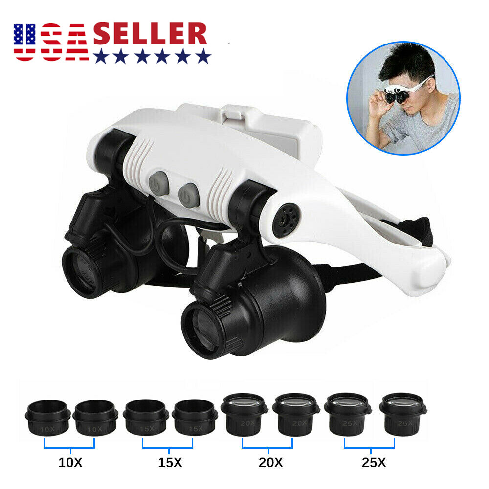 LED Headband Magnifier Headset Glass Loupe Head Lamp Light Jeweler Magnifying US