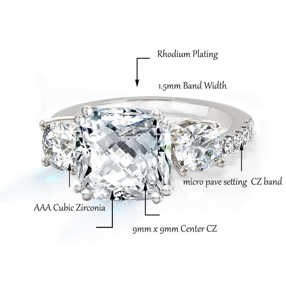 White Gold Plated 3 Stone CZ Pave Band Meghan Markle’s Royal Engagement Ring