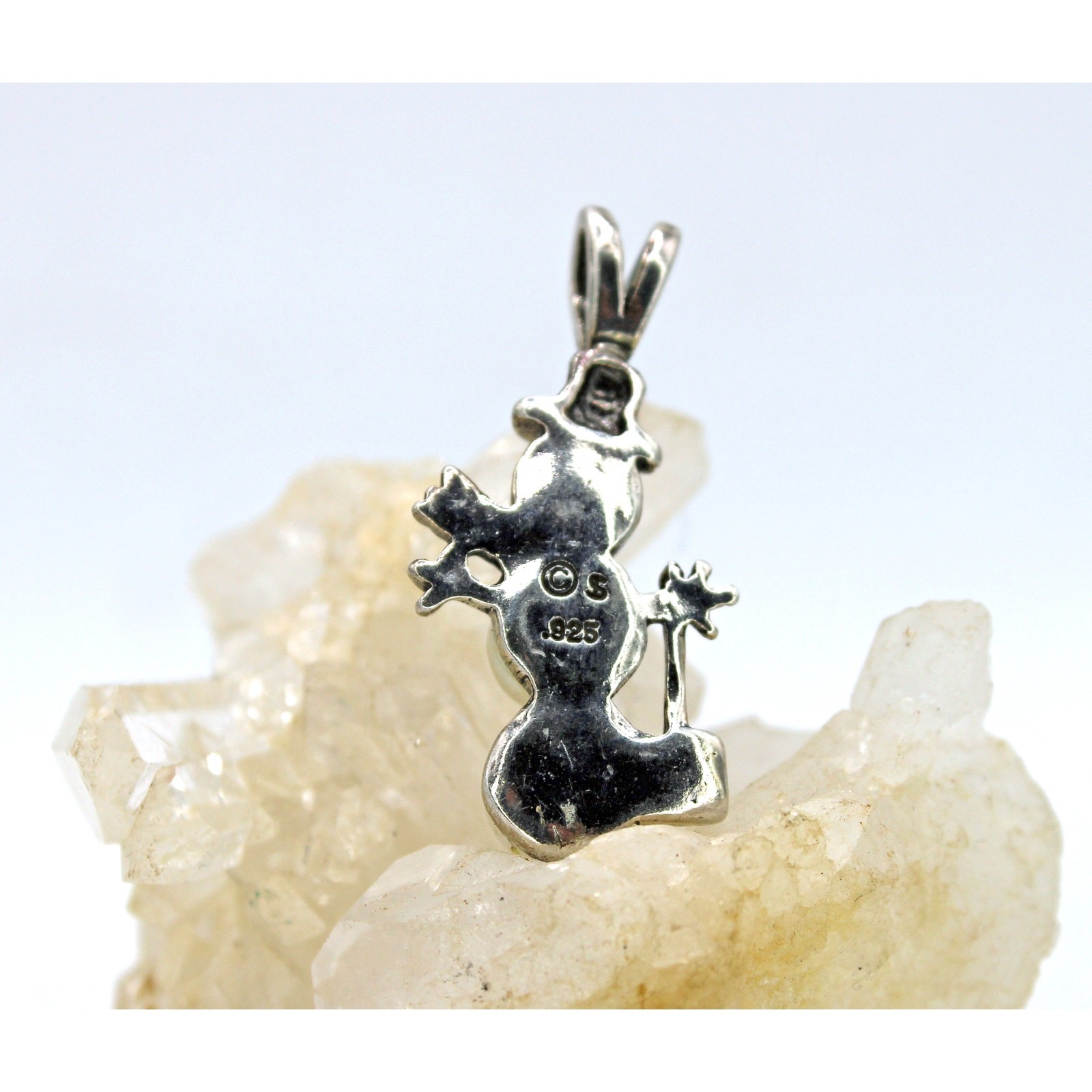 Sterling Silver Schube Manufacturing Faux Pearl Snowman Pendant
