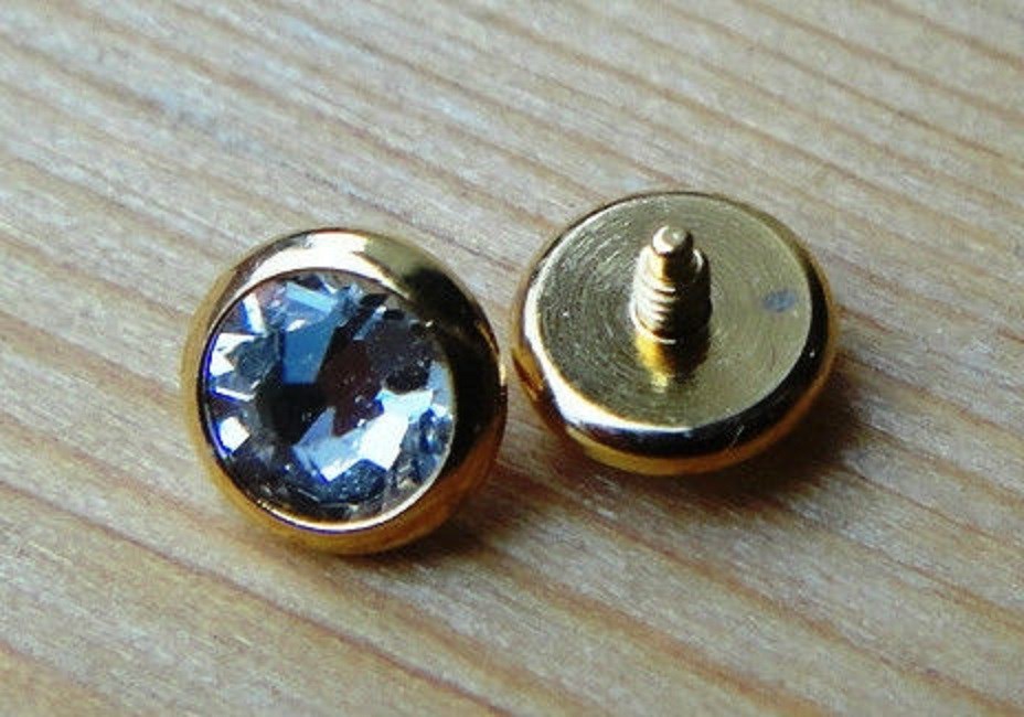 1pc 14g Gold Plated 4mm / 5mm Flat Clear CZ GEM MICRO DERMAL ANCHOR HEAD