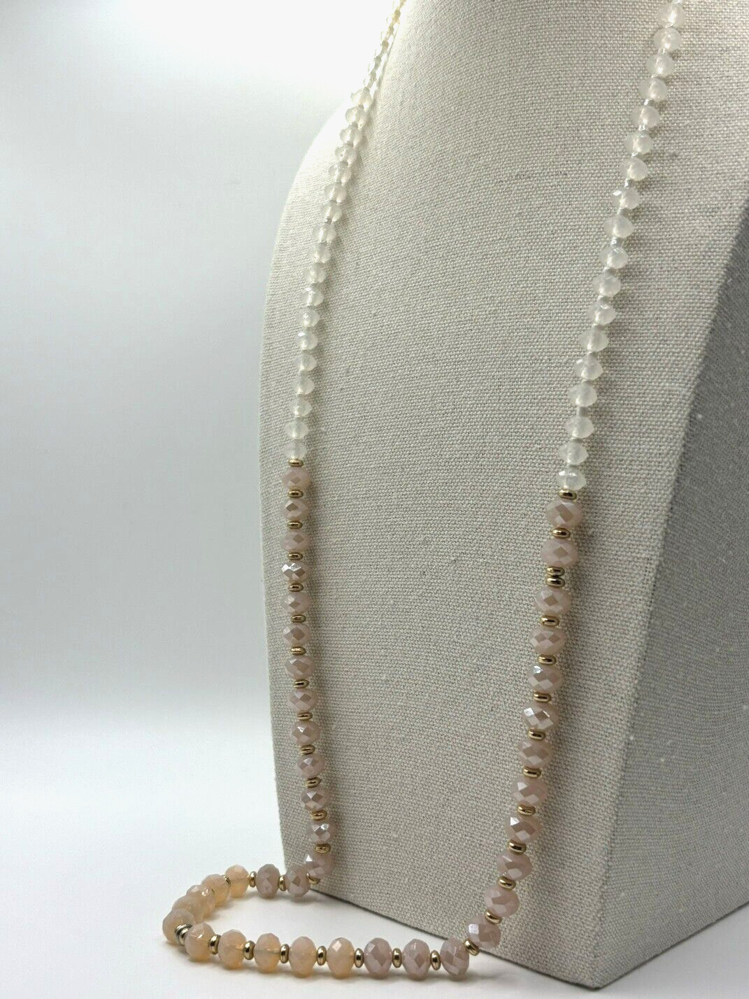 Banana Republic Champagne Cream White And Gold Graduated Bead Necklace 30 Inch