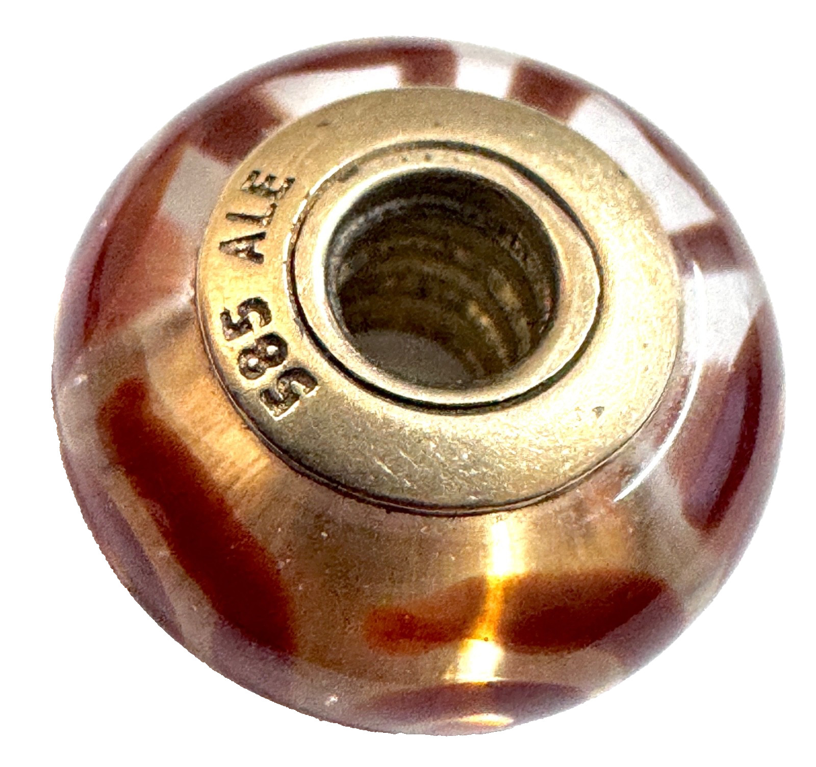 Rare PANDORA 14K Gold Coffee Spirals Charm Murano Glass Bead 750515
