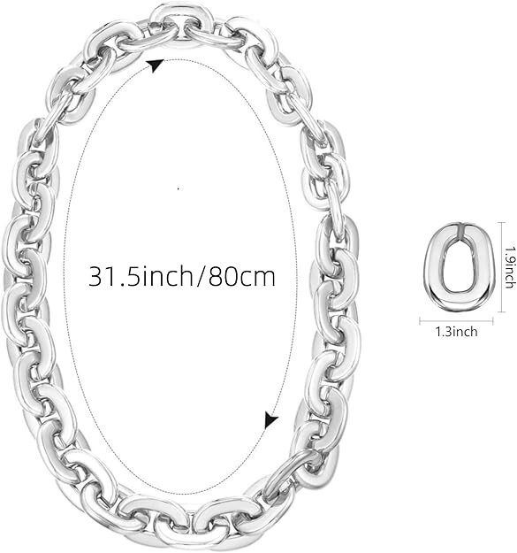 Silver Hip Hop Large Acrylic Thick Plastic Cuban Link Chain Necklace 32in 80cm