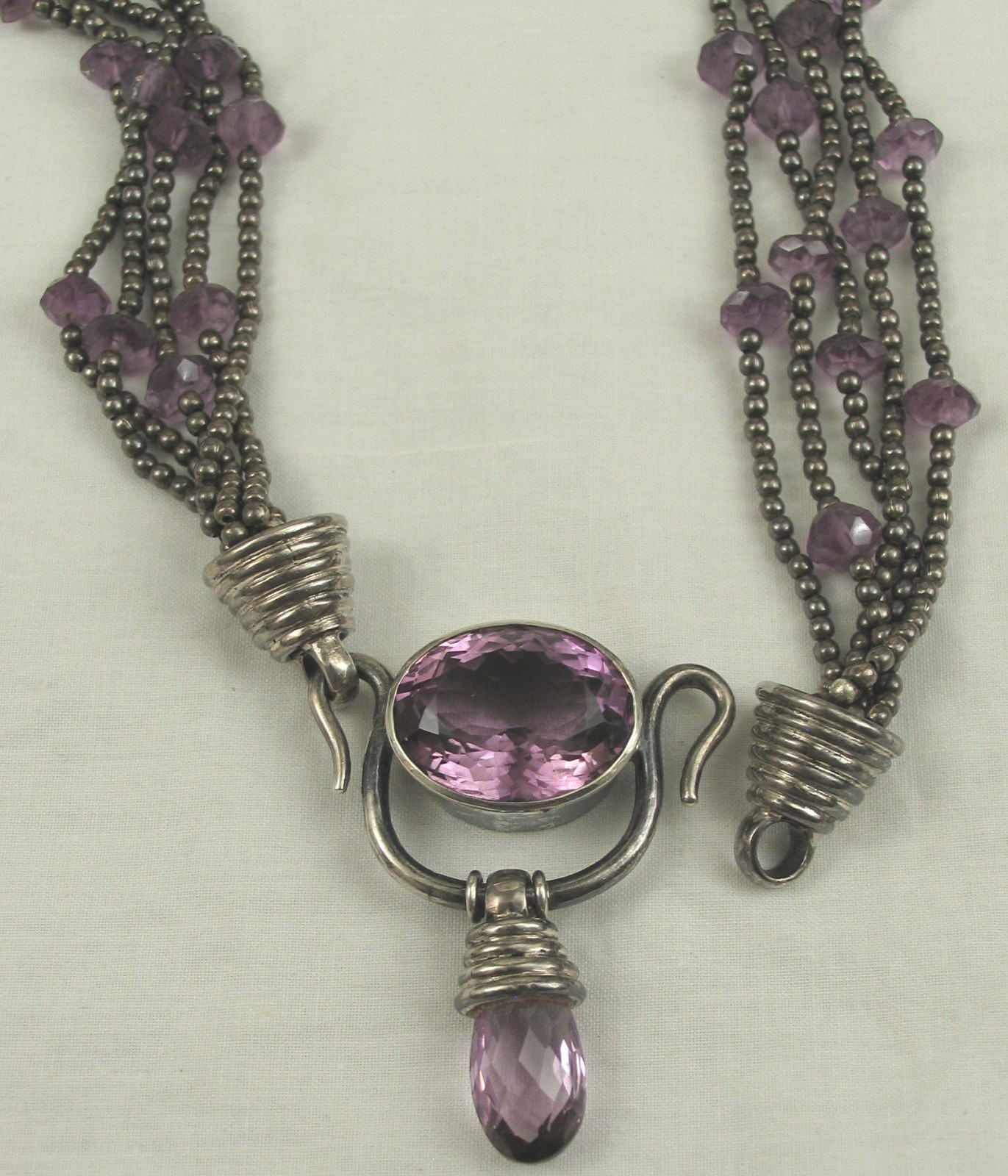 VTG ARTISAN 925 SILVER Estate AMETHYST PURPLE Multi Strand PENDANT Necklace 108g
