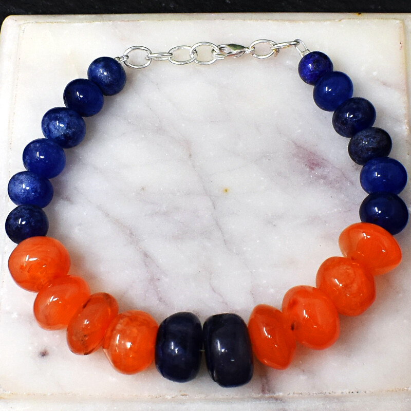 190.00 Cts Natural 7 Inches Long Carnelian & Onyx Round Beads Bracelet NK 19E187