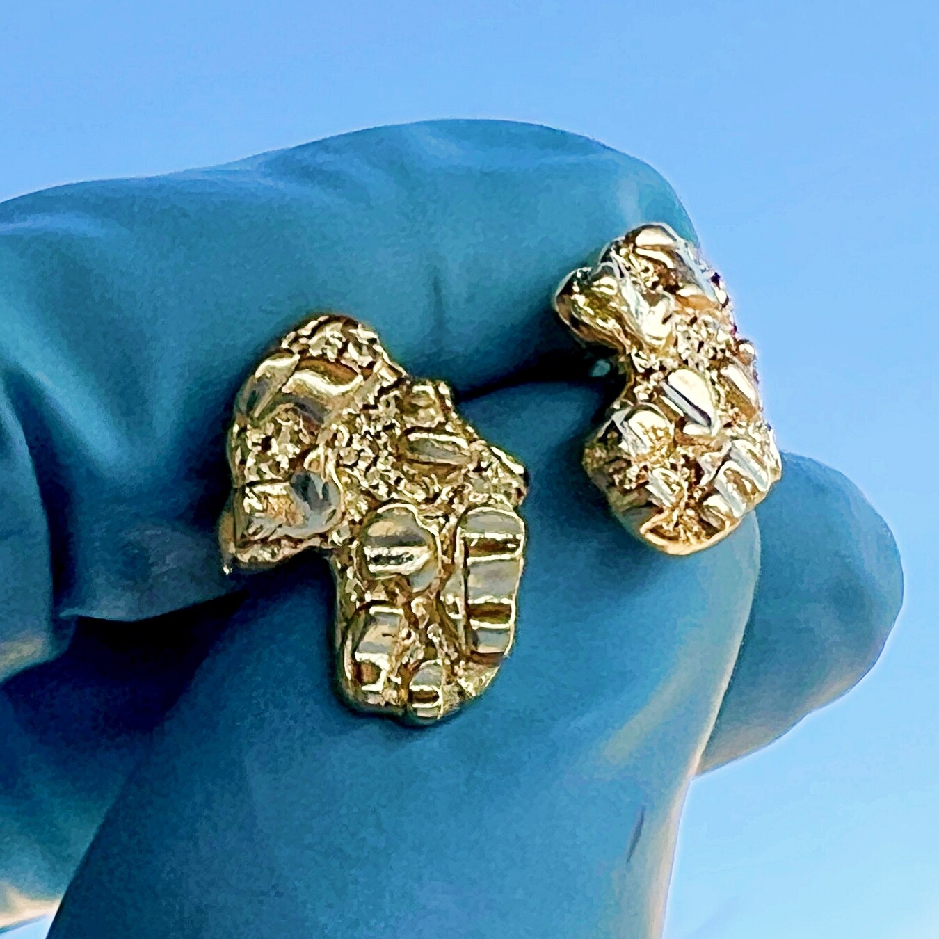 14k Gold Plated Nugget Hiphop Earrings Butterfly Push Back Mens and Womens 15MM