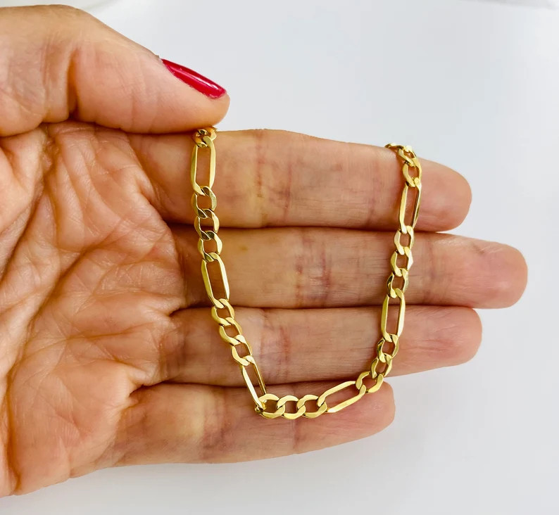 10K Real Gold 3.5 mm Figaro 9 in Anklet Bracelet, 10k Real Gold Anklet – BC93