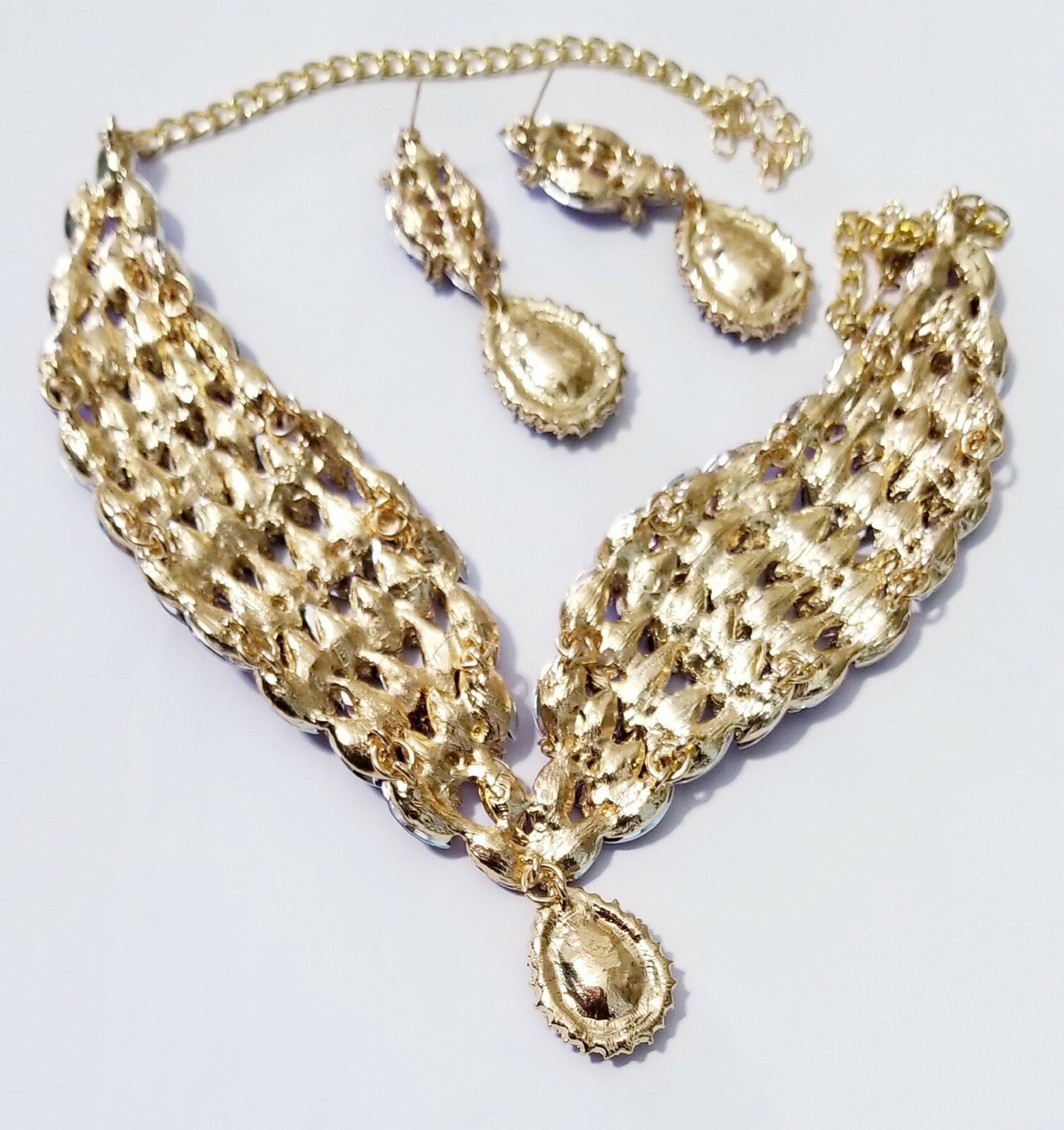 Choker Statement Necklace Earring Set Rhinestone Purple