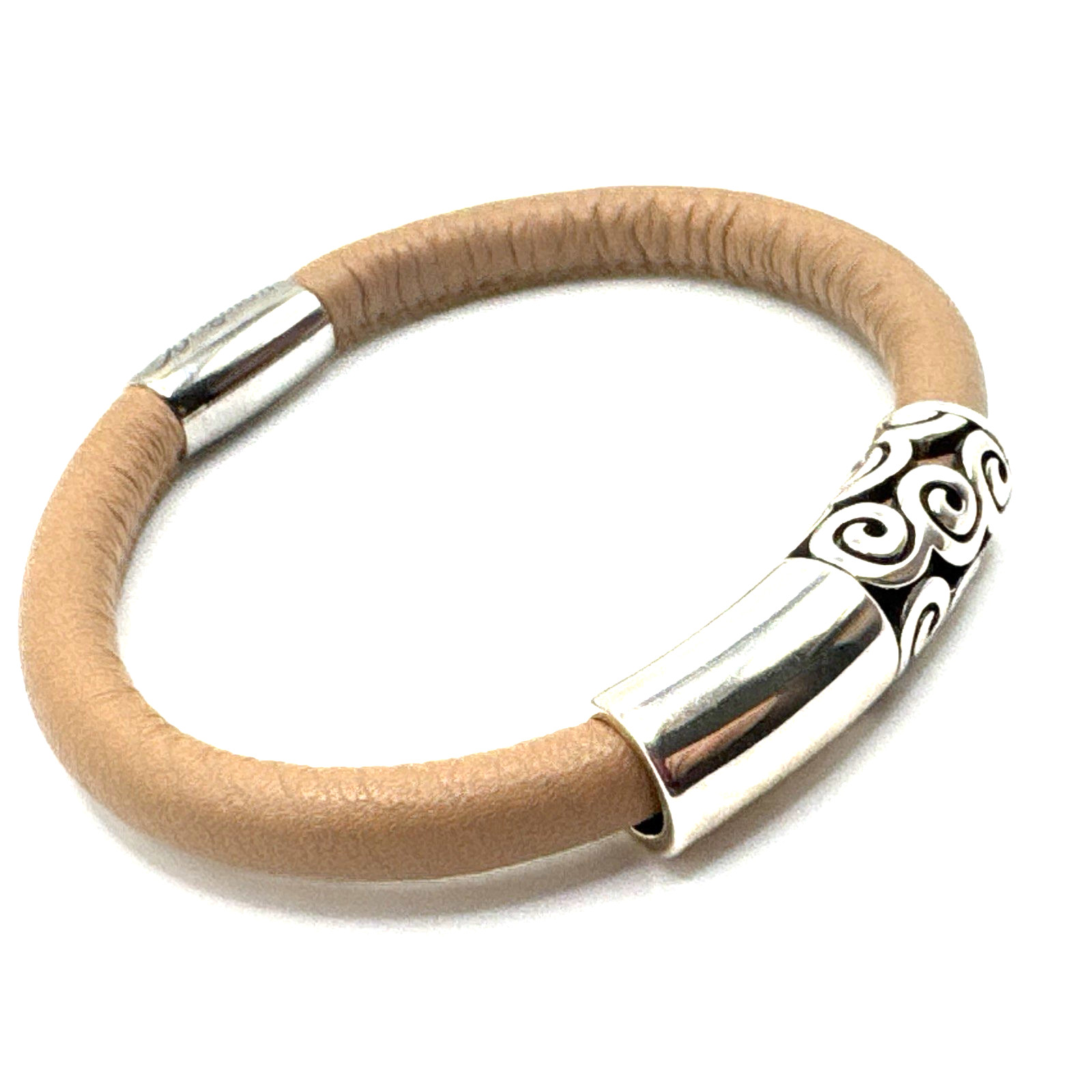 Brighton Woodstock Light Pink Leather Bracelet 7.5 In +Contempo Long Bead