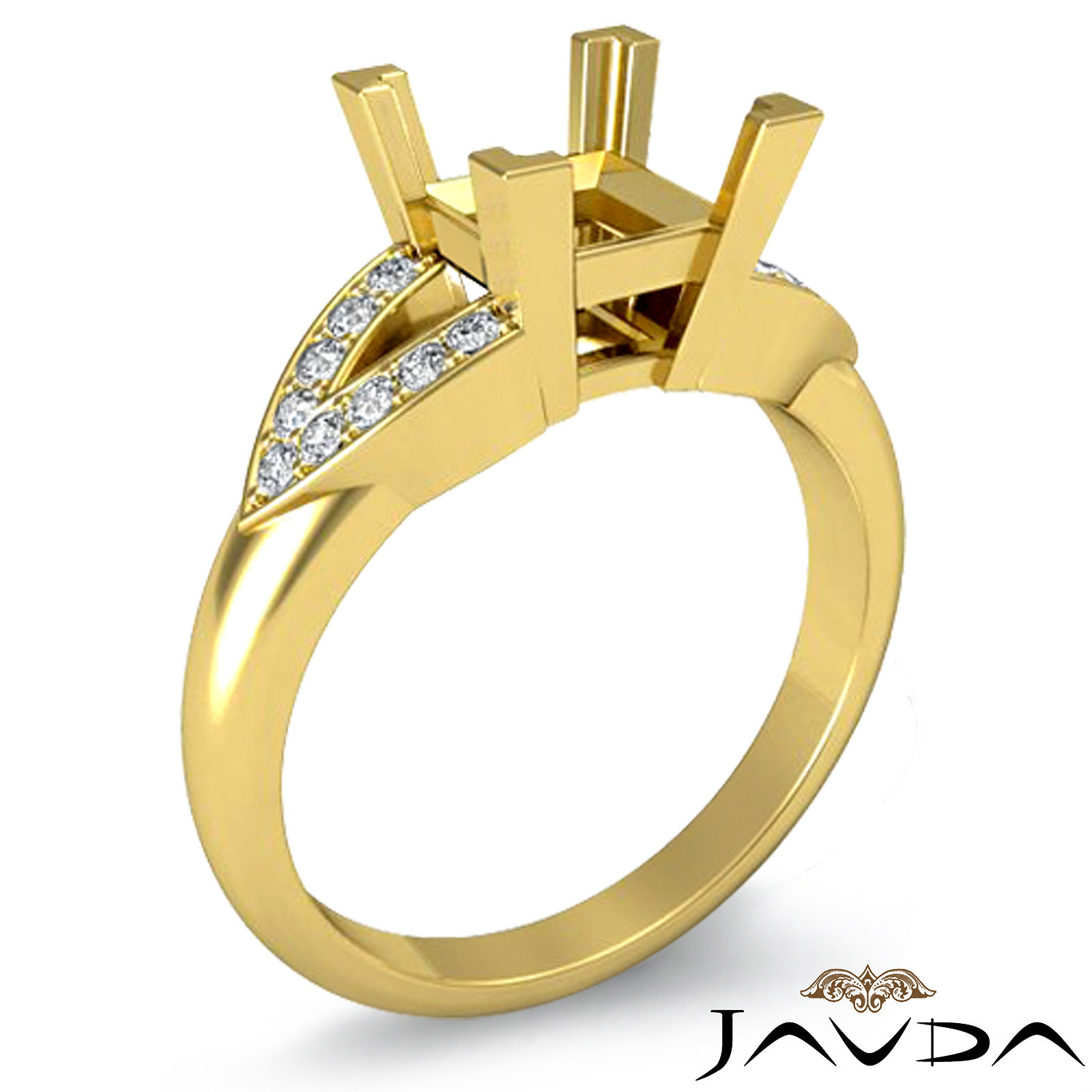 Classic Princess Semi Mount Diamond Wedding Promise Ring 18k Yellow Gold 0.25Ctw