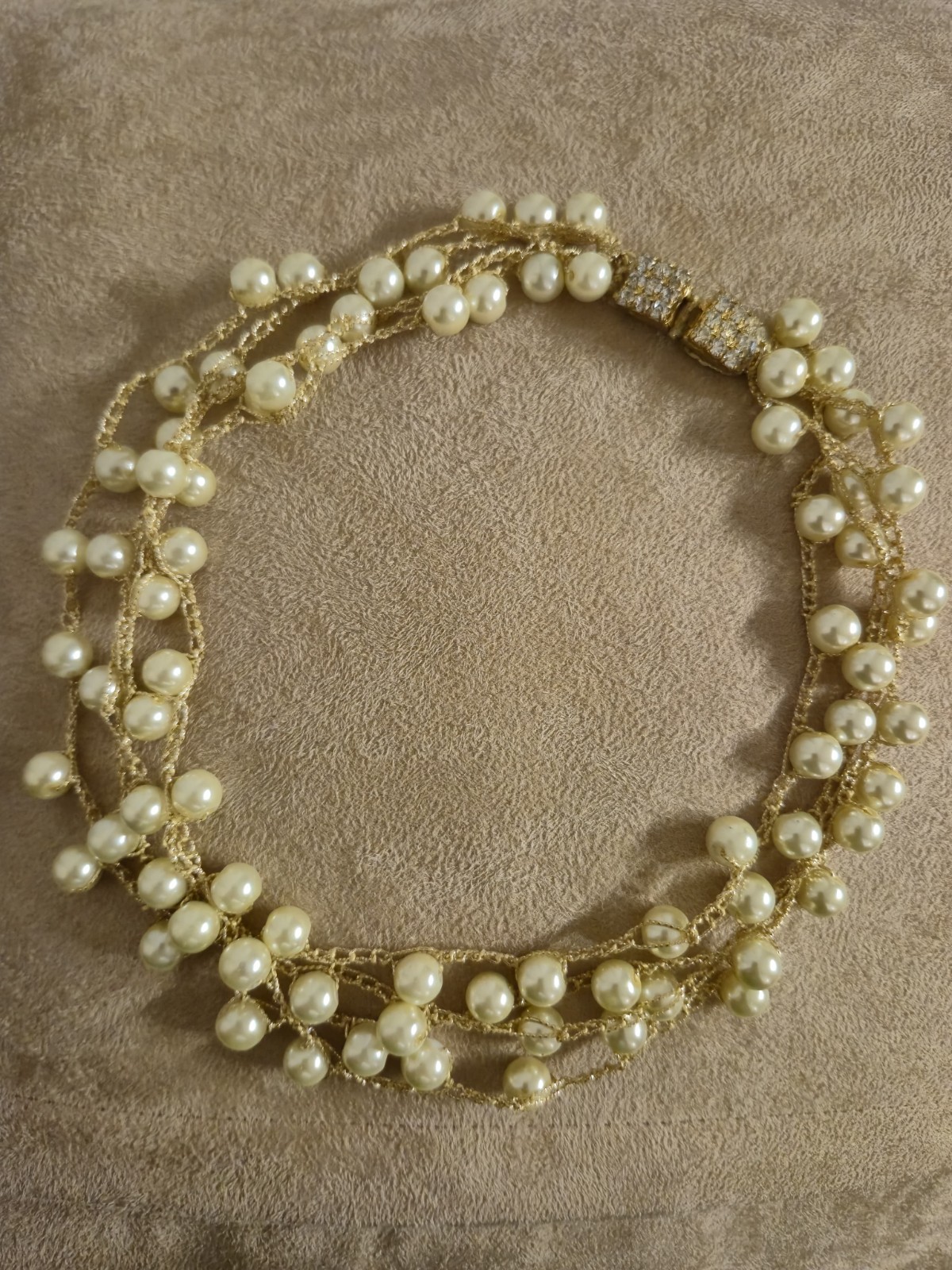 Gold Silk Crochet Pearl Choker, Handmade Luxury Jewelry Gift for Women
