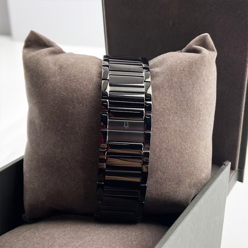 Bulova Men Futuro Modern Black Quartz Calendar Stainless Steel Watch 42mm 98D144