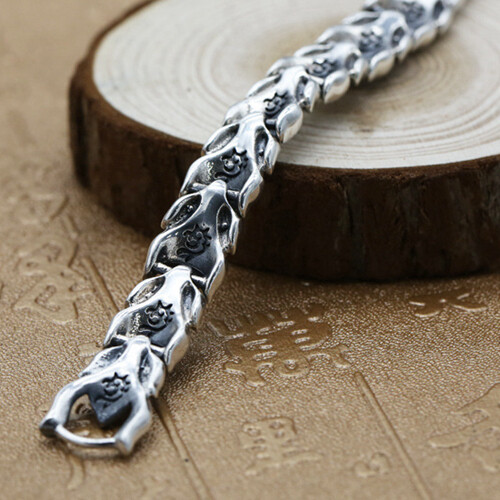 Real Solid 925 Sterling Silver Bracelet Bangle Link Chain Dragon Animal Jewelry