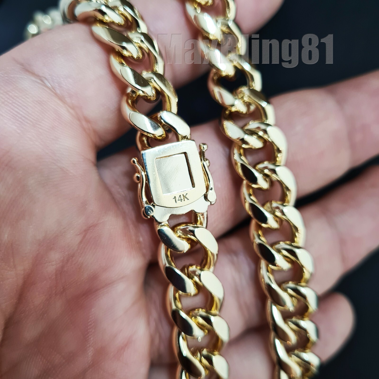 HIP HOP 14K STAMPED GOLD PT PRIMIUM BRASS 10mm 30″ MIAMI CUBAN CHAIN NECKLACE