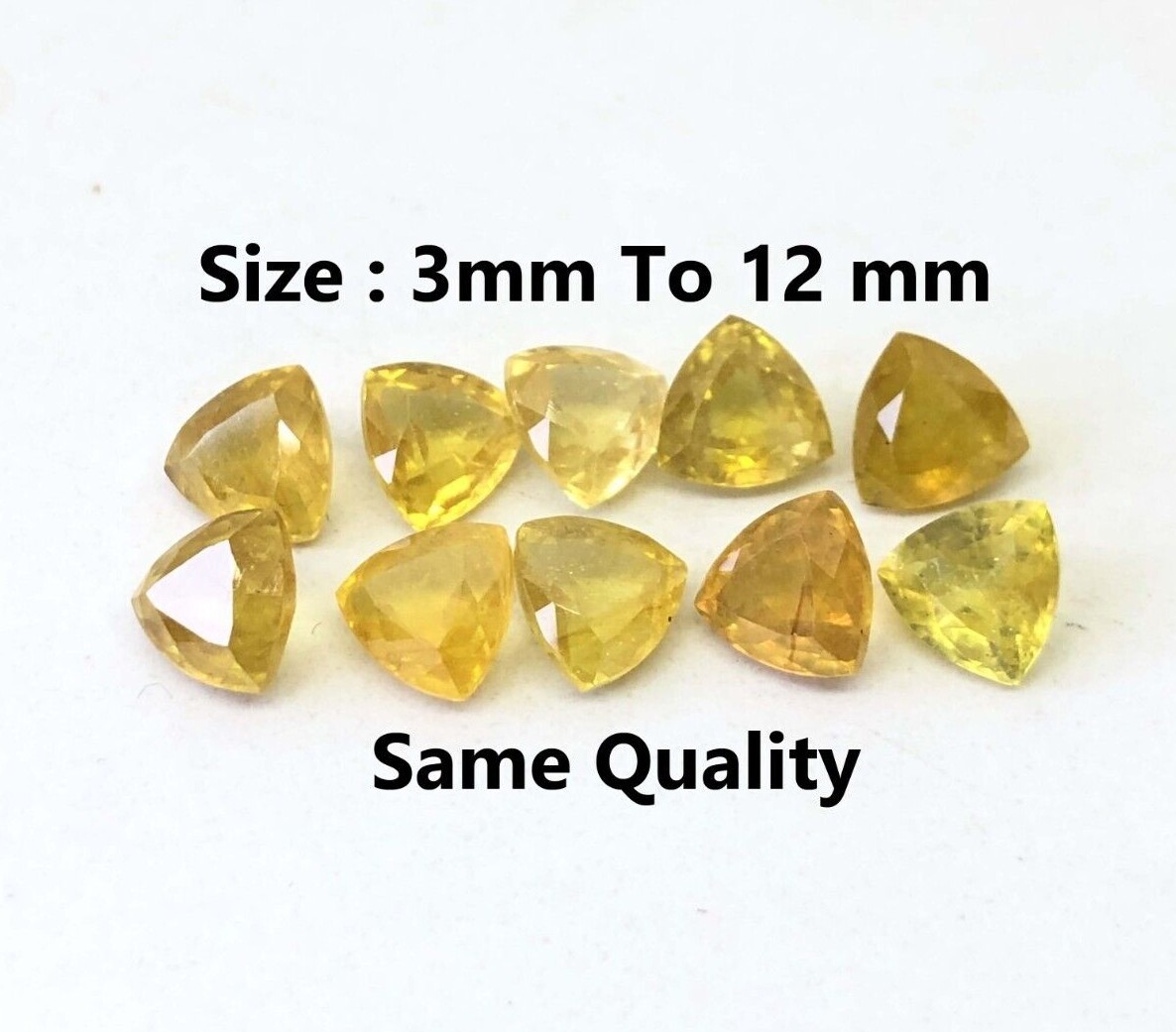 Yellow Sapphire Trillion Size 3mm, 4mm, 5mm, 6mm, 7mm, 8mm, 9mm, 10mm, 11mm & 12