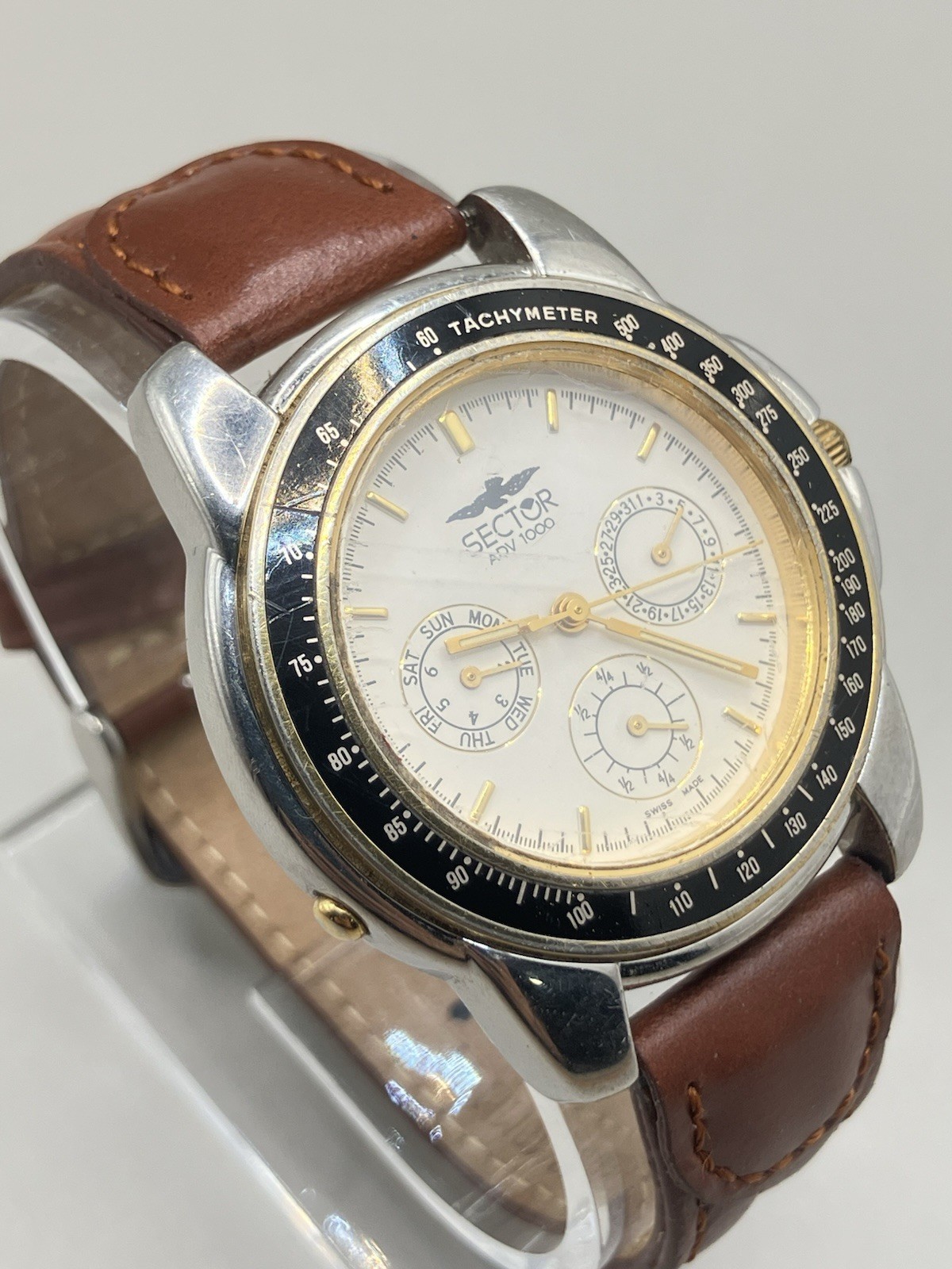 Vintage SECTOR ADV 1000 CHRONO CALENDAR TACHYMETER Swiss Made Leather Strap