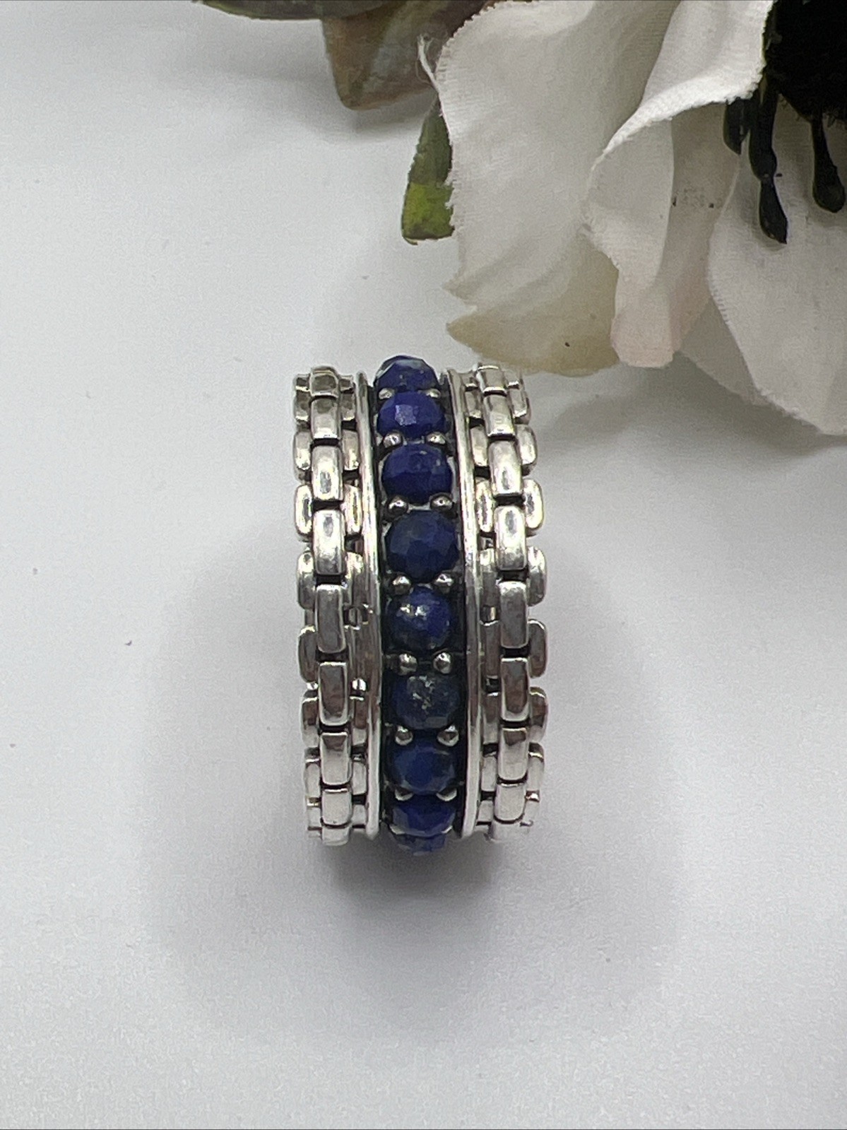 JAI John Hardy Sterling Lapis Wide Eternity Band Ring Size 11