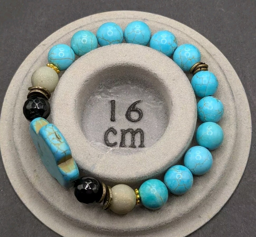 Women’s Stylish Blue Cross Turquoise Beaded Stretch Bracelet (16cm) Small Wrist