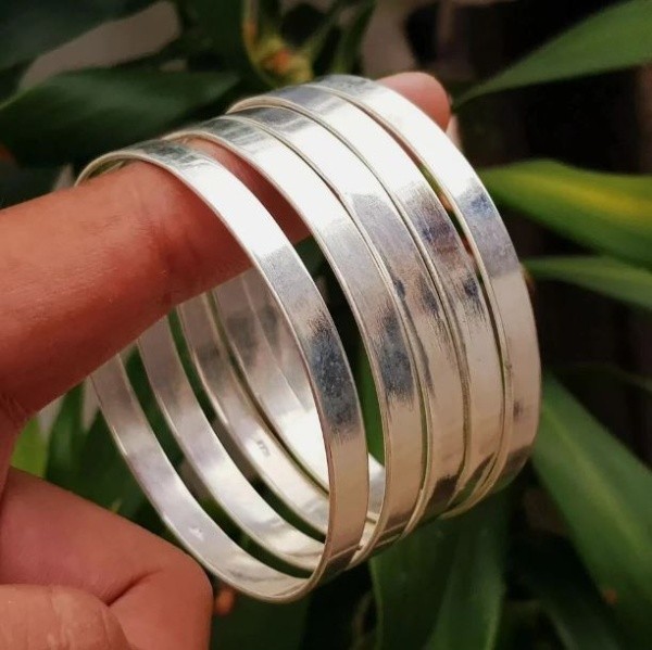 5 Set of Plain Silver Bangles 925 Silver Stackable Bracelets Everyday Wear Z02