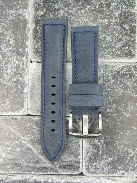 24mm Assolutamente Leather Strap Blue Tang Watch Band Tongue Buckle PANERAI