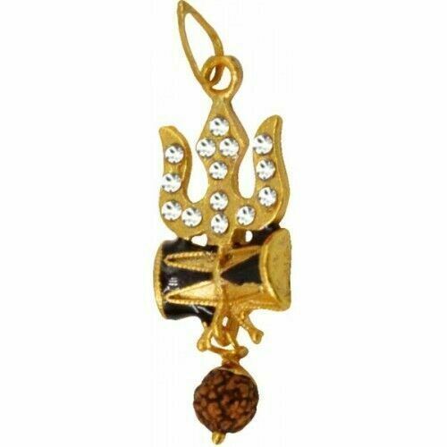 Gold Plated Lord Shiva Trishul Inspired Rudraksh Pendant Set For Men