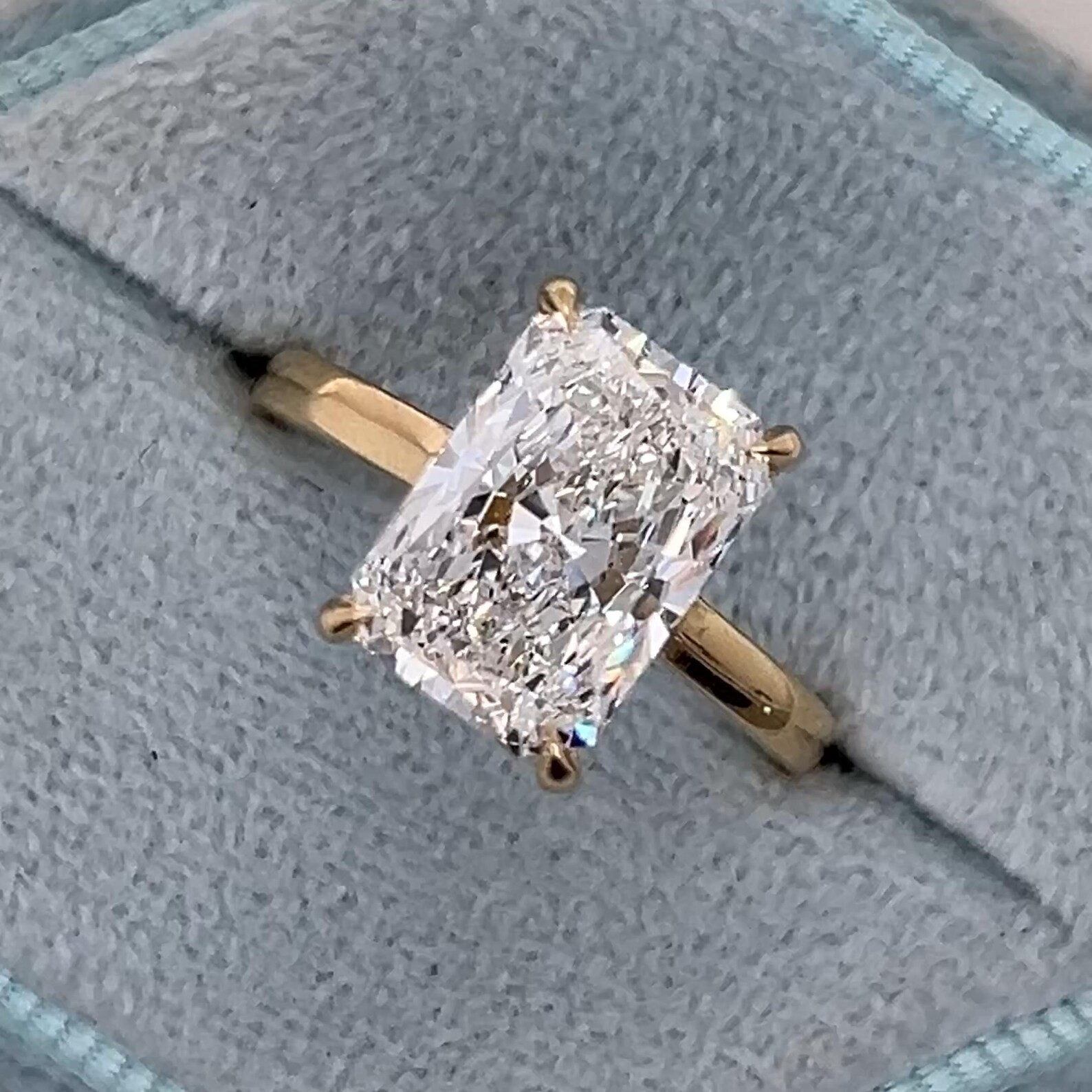 5.15Ct Radiant Cut Lab Grown Diamond Hidden Halo Engagement Ring 14K Yellow Gold