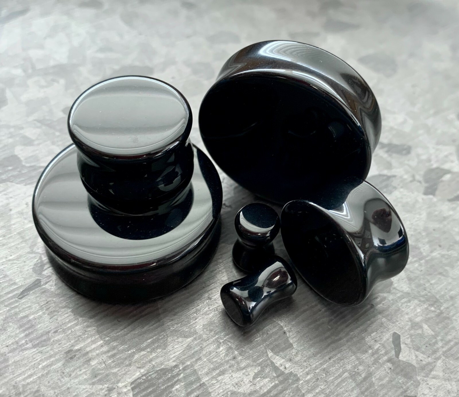 PAIR Black Flat Glass Double Flare Plugs Gauges Earlets Body Jewelry