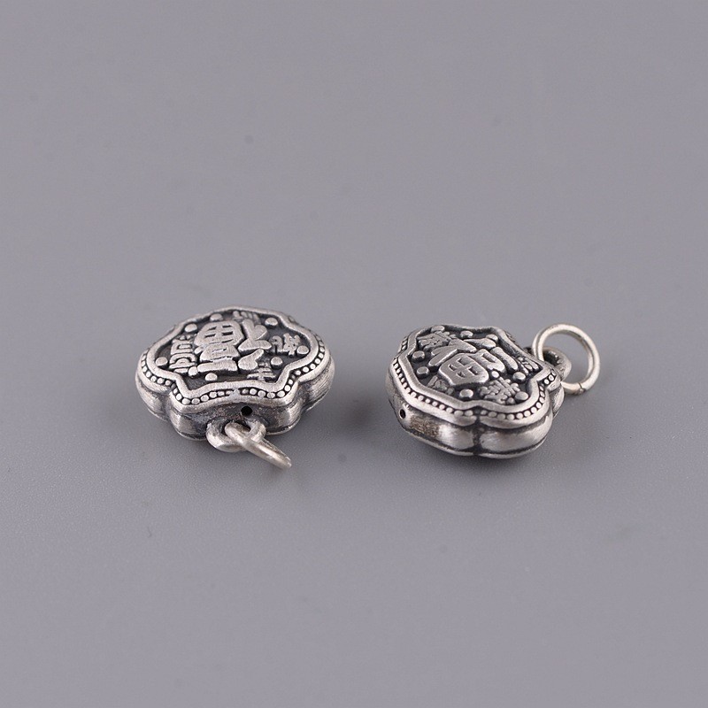 Small S999 Fine Silver Retro Ruyi Pendant with Fu Character Pattern