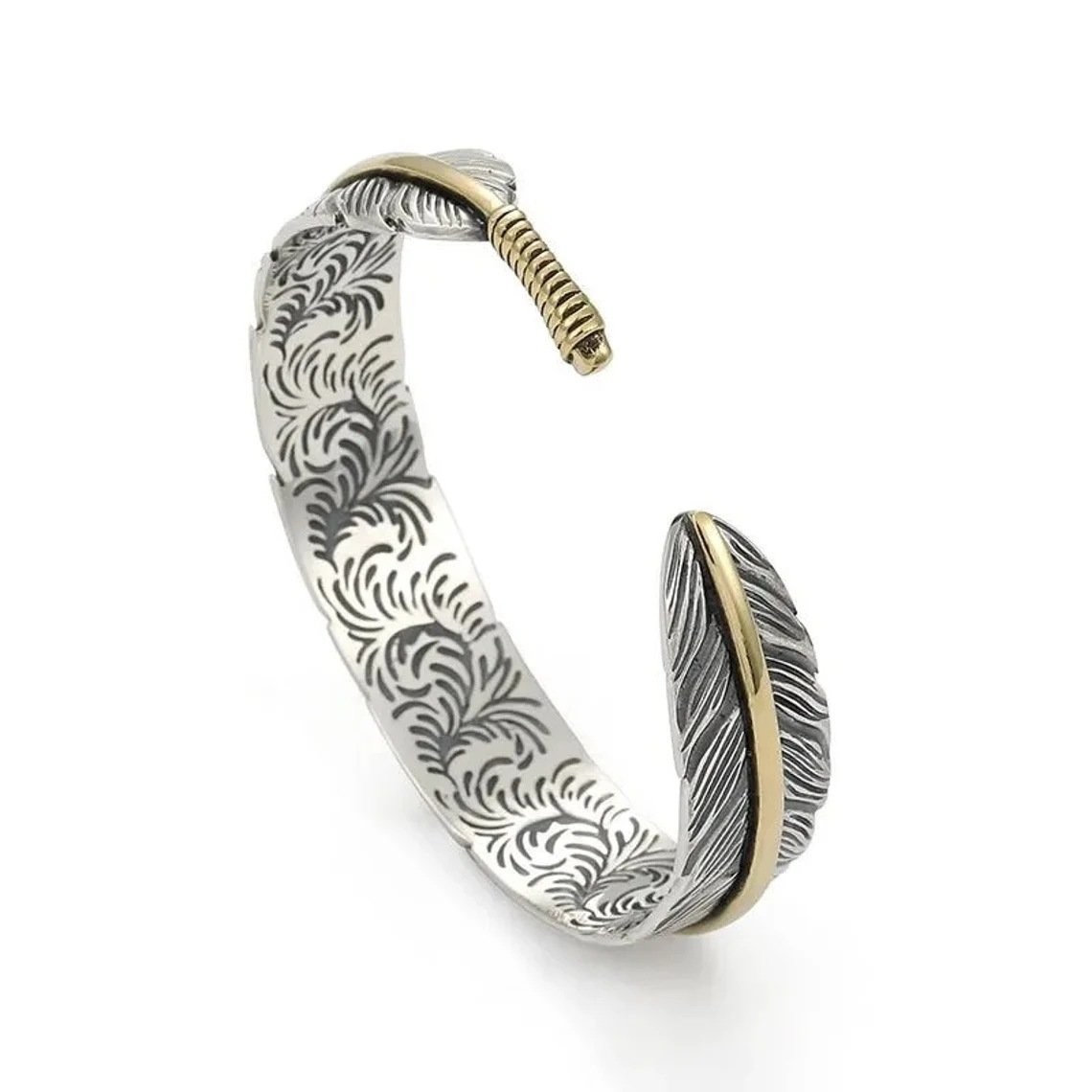 Men’s Silver Feather Adjustable Bangle Cuff Bracelet Fashion Retro Jewelry USA