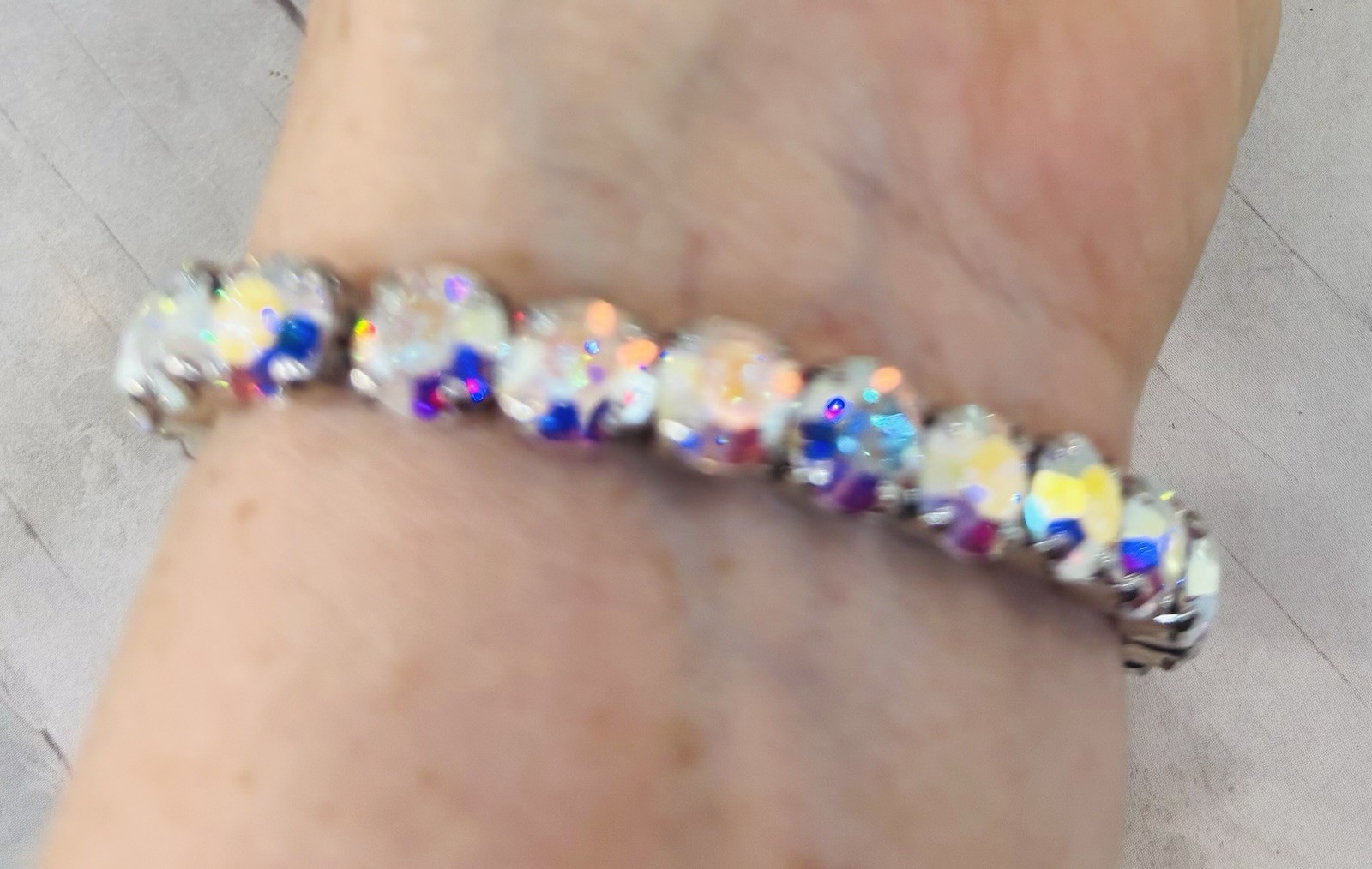 8mm Shiny Silver Plated Crystal AB Stretch Cup Chain Bracelet