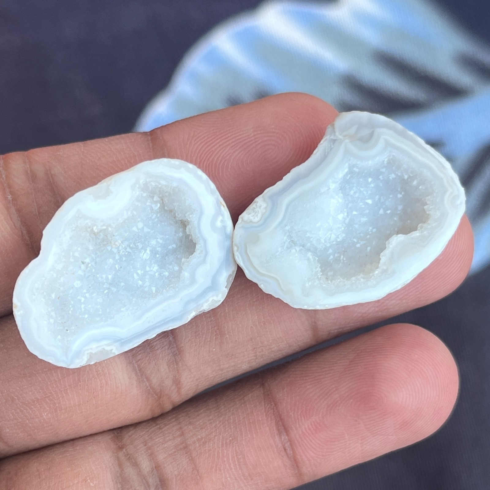 Natural White Druzy Agate Cabochon, Jewelry Making (29X20X7 MM, 27X22X8 MM) 55CT