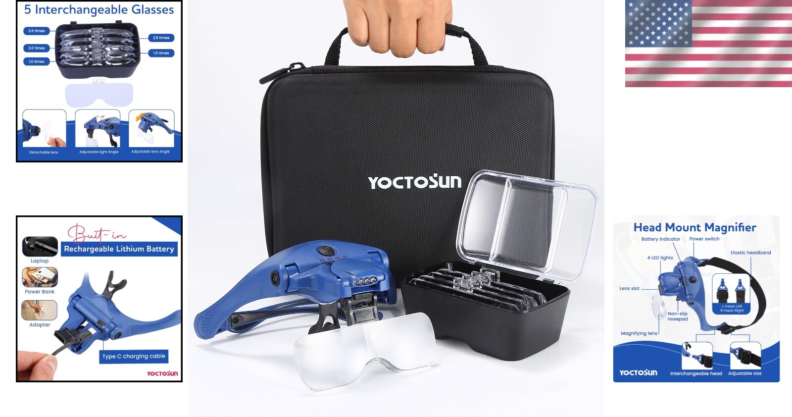 Ergonomic Magnifying Glasses with 4 Bright LEDs & 5 Lenses – Perfect for Hobbies