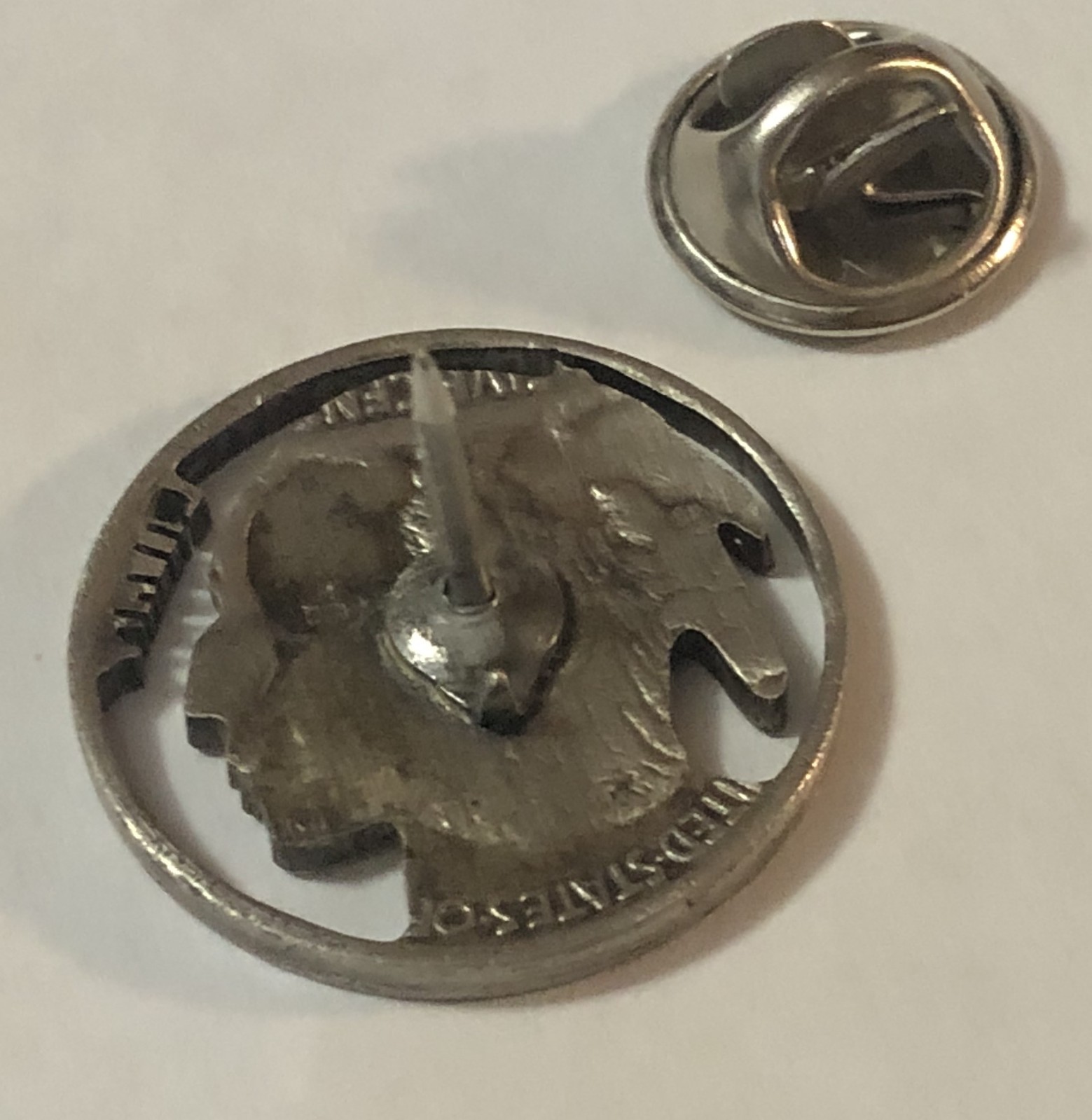 Artisan Cut Coin 1936 Buffalo Nickel Liberty Hat Pin Tie Tack Lapel Pin
