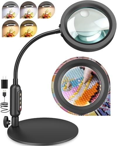 Magnifying Glass with Light 30X 10X LED Stepless Dimmable 5 Colors Gooseneck
