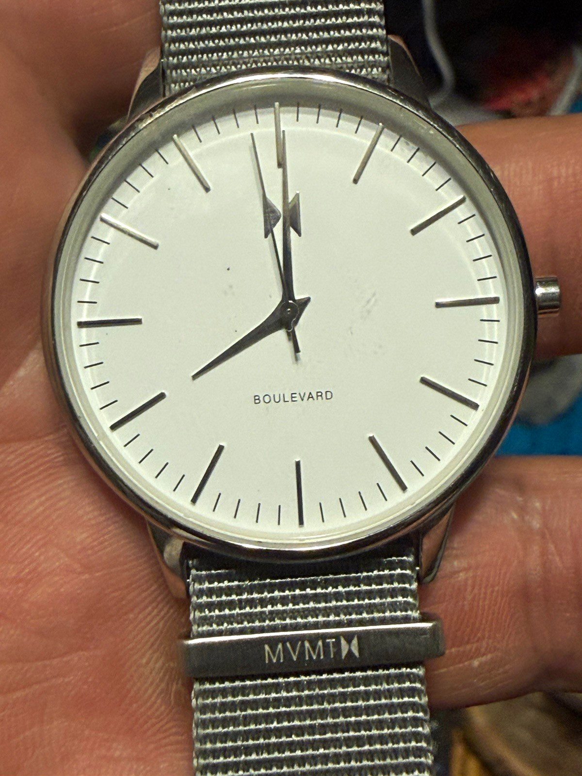 MVMT Boulevard Quartz Unisex Analog Watch White Dial Silver Case Gray Nylon