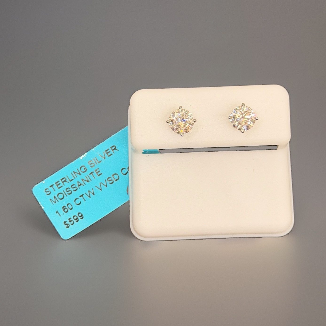 Sterling Silver Round Moissanite Stud Earrings 1.60 CTW 60$ OBO (Or best offer)