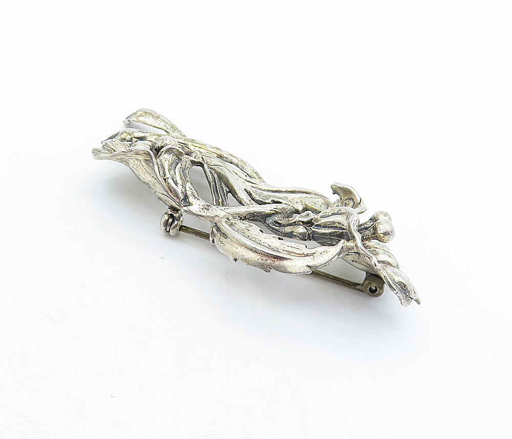 JEWEL ART 925 Sterling Silver Vintage Sculpted Floral Vine Brooch Pin BP2359